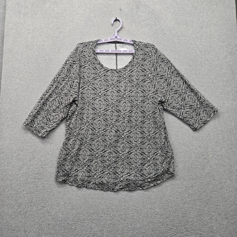 Lane Bryant Women Blouse 18/20 Black Leaf Print The Long-Sleeve Curved-Hem NWT
